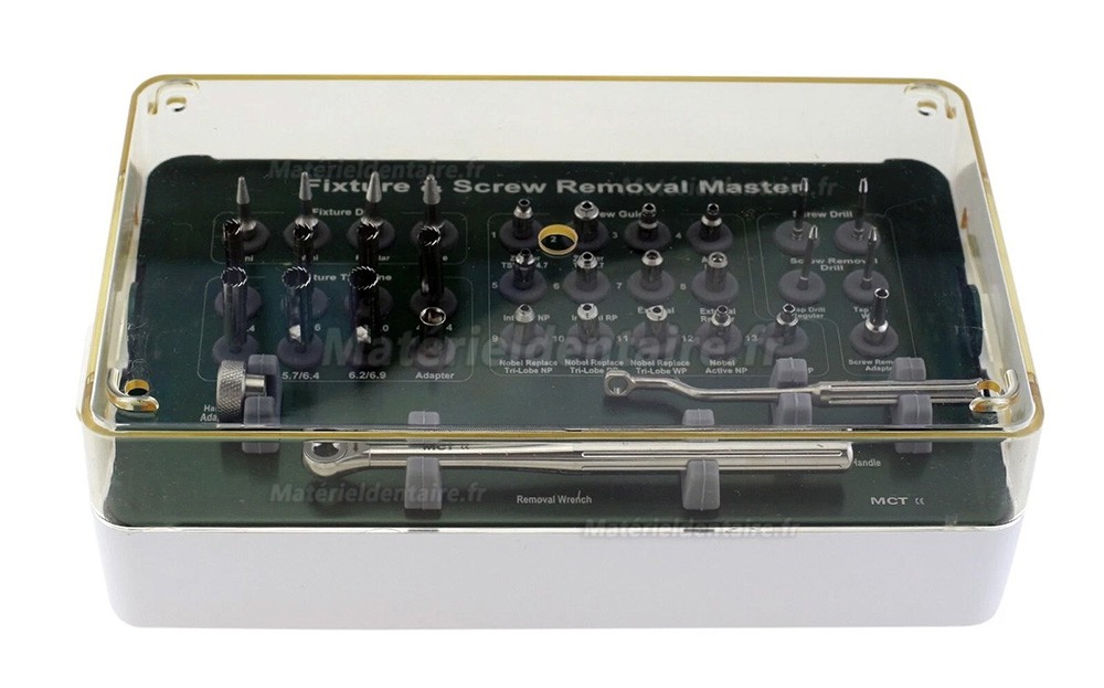 Kit complet d'extraction implants et vis implantaires MCT FSRK-02 - Extracteur de guide de forage Kit complet d'extraction implants et vis implantaires MCT FSRK-02 - Extracteur de guide de forage